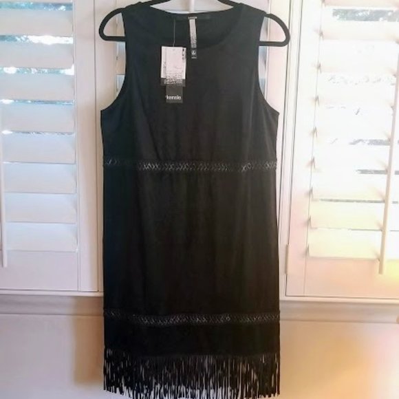 NWT | Stylish | Faux Suede | Black | Fringe Bottom | Sleeveless | Size: L - Picture 1 of 16